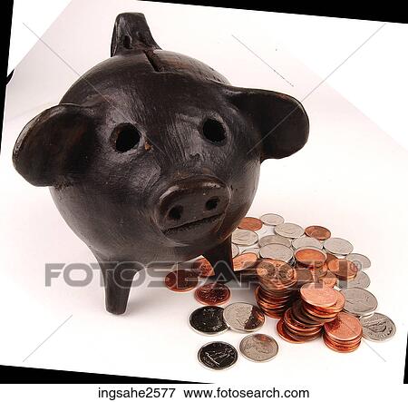Stock Photo - Piggy bank with coins . Fotosearch