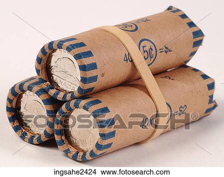 Picture - Rolls of Canadian nickels . Fotosearch