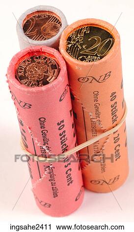 Stock Image - Rolls of Euro coins . Fotosearch