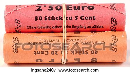 Stock Photo - Rolls of Euro coins . Fotosearch