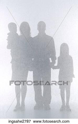 Stock Photo - Silhouette of family behind screen . Fotosearch