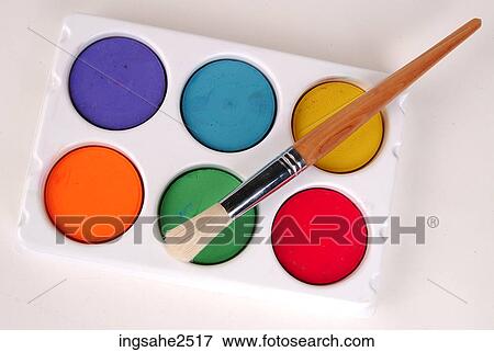 Water colors with brush View Large Photo Image Stock Photo - Water colors with brush . Fotosearch