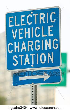 Blue ""Electrical Vehicle Charging Station"" sign View Large Photo Image Picture - Blue ""Electrical Vehicle Charging Station"" sign . Fotosearch