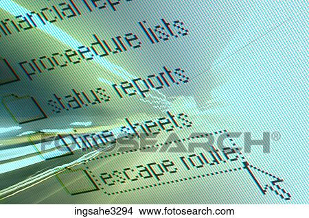 Computer screen with organizational lists View Large Photo Image Picture - Computer screen with organizational lists . Fotosearch