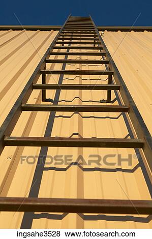 Ladder on Industrial building View Large Photo Image Stock Photo - Ladder on Industrial building . Fotosearch