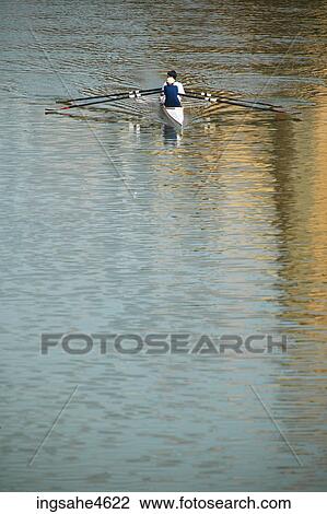 Pair of rowers rowing across water View Large Photo Image Stock Image - Pair of rowers rowing across water . Fotosearch