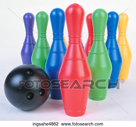 Plastic bowling pins and ball View Large Photo Image Stock Image - Plastic bowling pins and ball . Fotosearch