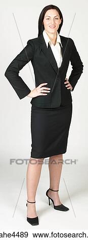 Stock Photo - Smiling businesswoman in black suit . Fotosearch