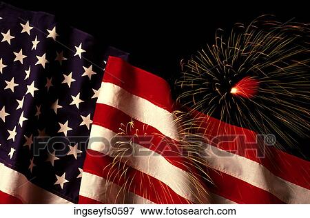 American Flag with Fireworks View Large Photo Image Stock Photo - American Flag with Fireworks. Fotosearch