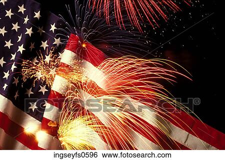 American Flag with Fireworks View Large Photo Image Stock Photograph - American Flag with Fireworks. Fotosearch