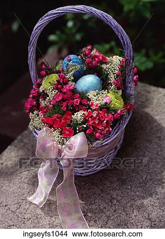Basket of Flowers and Easter Eggs View Large Photo Image Picture - Basket of Flowers and Easter Eggs. Fotosearch