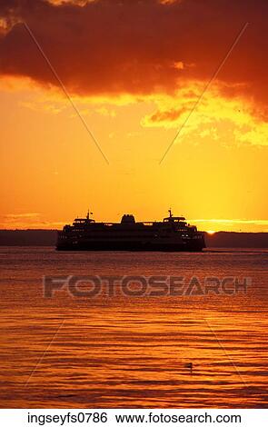 Ferry Ship in the Evening View Large Photo Image Stock Photograph - Ferry Ship in the Evening. Fotosearch