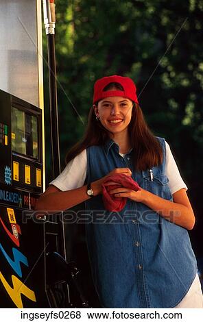 Girl Gas Attendant View Large Photo Image Stock Photo - Girl Gas Attendant. Fotosearch