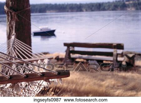 Stock Photo - Hammock by Peaceful Lake. Fotosearch