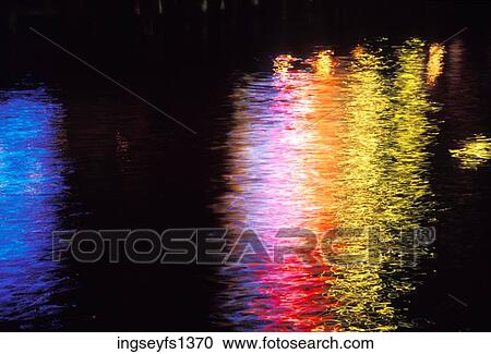 Stock Image - Lights Reflected on Water. Fotosearch