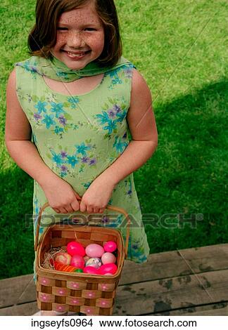 Little Girl With Basket of Easter Eggs View Large Photo Image Picture - Little Girl With Basket of Easter Eggs. Fotosearch