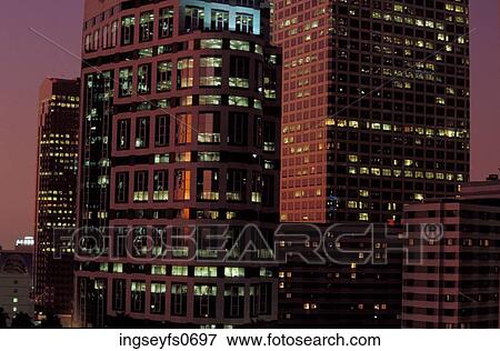 Stock Photo - Night Skyline Downtown Los Angeles. Fotosearch