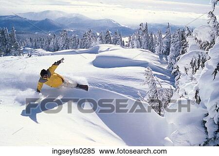 Snowboarder on Fresh Powder View Large Photo Image Stock Photography - Snowboarder on Fresh Powder. Fotosearch