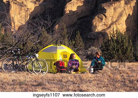 Two Women Camping View Large Photo Image Stock Photo - Two Women Camping. Fotosearch