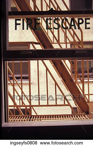 Window with Fire Escape View Large Photo Image Stock Photo - Window with Fire Escape. Fotosearch