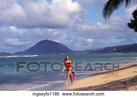 Woman on Beach with Flippers and Snorkel View Large Photo Image Stock Photography - Woman on Beach with Flippers and Snorkel. Fotosearch