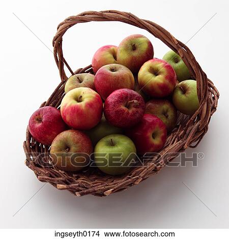 Picture - basket of apples, apples, basket, red apples, red apple, green apples, apple. Fotosearch
