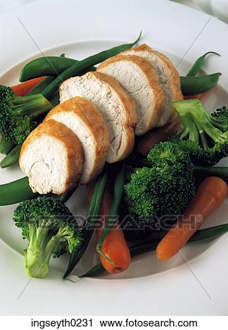 Stock Image - chicken, vegetables, lunch, dinner, food, diet, nutritian. Fotosearch