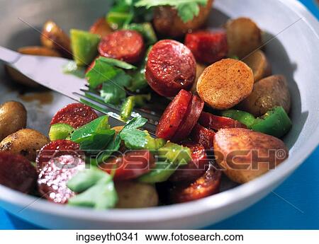 chorizo & potato salad, chorizo, potato, salad, healthy, snack, food View Large Photo Image Stock Image - chorizo & potato salad, chorizo, potato, salad, healthy, snack, food. Fotosearch