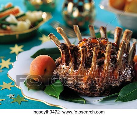 Stock Image - Crown Roast, Crown, Roast, lamb, rack of lamb, lamb cutlet, chop. Fotosearch