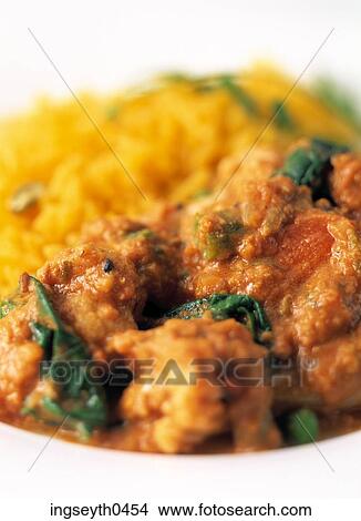 Picture - Curry, Curry & rice, rice, indian dish, indian food, spicy. Fotosearch