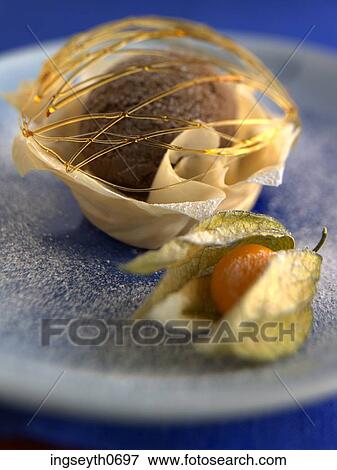 Filo Cape Gooseberry, ice cream, sugar cage, pudding, sweet, dessert, Cape View Large Photo Image Stock Photo - Filo Cape Gooseberry, ice cream, sugar cage, pudding, sweet, dessert, Cape. Fotosearch