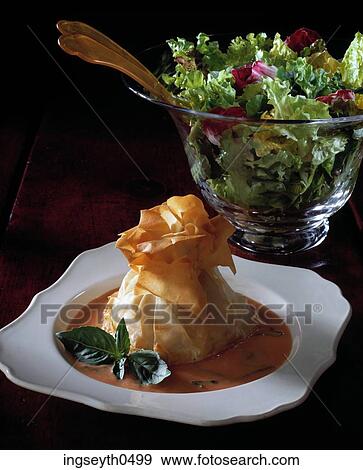 Stock Photo - Filo Parcel, Filo, Parcel, lettuce, pastry, food, diet. Fotosearch