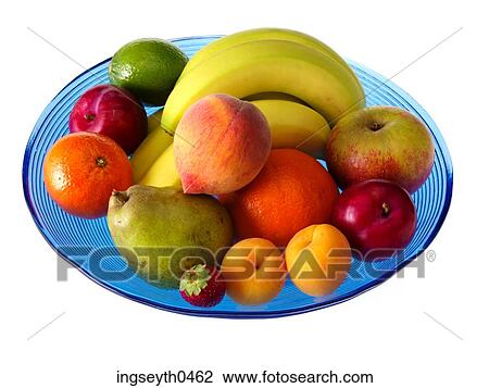 Stock Image - Fruit BowlBowlFruit, peach, fruits, banana, apple, orange, blue bowl. Fotosearch
