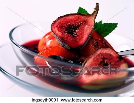 Stock Image - fruits, marinated fruits, summer fruits, fruit, pudding, dessert, sweet. Fotosearch