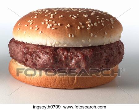 Stock Photo - hamburger, take away, bun, sesame bun, beefbuger, american food, food. Fotosearch