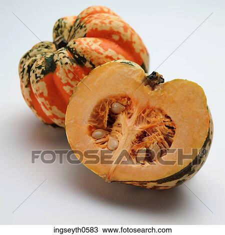 Stock Image - Harlequin Squash, Harlequin, Squash, exotic fruit, fruit, food, diet. Fotosearch