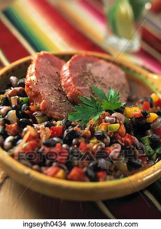 Picture - Mexican Beans & Bacon, Bacon, Beans, Mexican, snack, lunch, spicy. Fotosearch