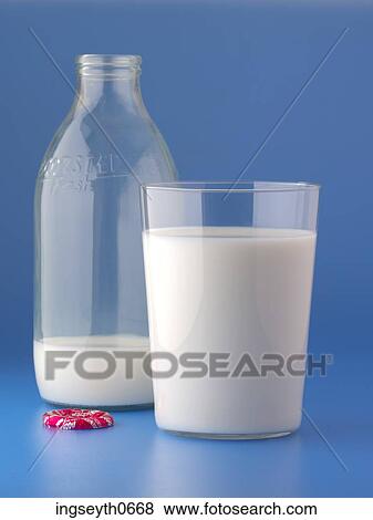 Stock Photo - milk, milk bottle, healthy, drink, white stuff, cow's milk, cow. Fotosearch