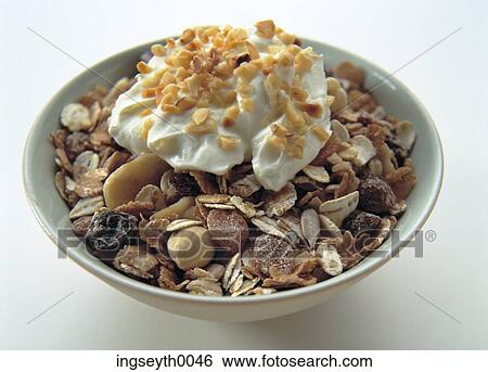 muesli, cereal, breakfast, bowl, yogurt, nuts, oats View Large Photo Image Stock Photograph - muesli, cereal, breakfast, bowl, yogurt, nuts, oats. Fotosearch