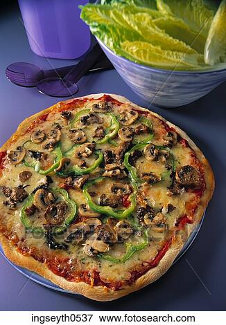 Mushroom Pizza, italian, Mushroom, Pizza, pizzeria, salad, pizza & salad View Large Photo Image Stock Photo - Mushroom Pizza, italian, Mushroom, Pizza, pizzeria, salad, pizza & salad. Fotosearch