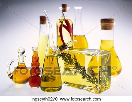 Stock Image - oil, cooking oil, olive oil, walnut oil, nut oil, bottle, cap. Fotosearch