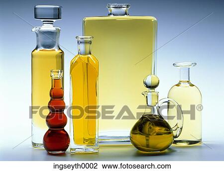 Stock Image - oil, olive oils, olives, bottles, healthy, food, tasty. Fotosearch
