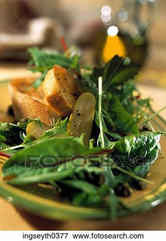 Stock Photo - salad, bread, bread & salad, snack, lunch, healthy, food. Fotosearch