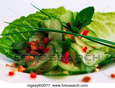 salad, lettuce leaf, cucumber, chives, food, diet, nutritian View Large Photo Image Stock Photo - salad, lettuce leaf, cucumber, chives, food, diet, nutritian. Fotosearch