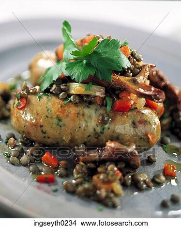 sausage, lentils, baked, bangers, main course, food, diet View Large Photo Image Picture - sausage, lentils, baked, bangers, main course, food, diet. Fotosearch