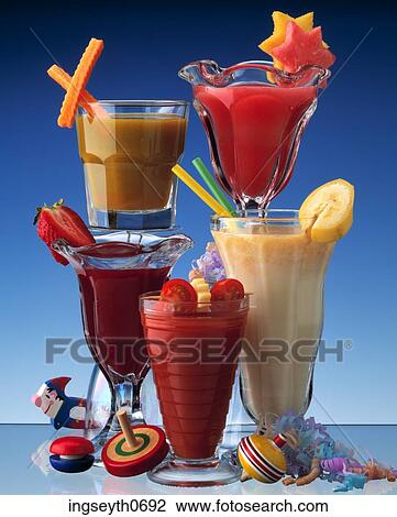 Stock Image - Smoothies, smoothy, drink, cold drink, iced drink, flavoured drink, iced Smoothies. Fotosearch
