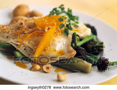 Stock Photo - sole & vegetables, sole, fish, healthy, food, diet, nutritian. Fotosearch