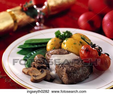 steak, mange tout, new potatoes, main course, baby corn, butter, tomatoes View Large Photo Image Stock Image - steak, mange tout, new potatoes, main course, baby corn, butter, tomatoes. Fotosearch