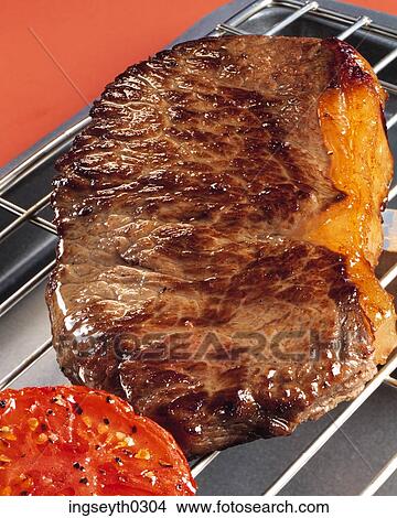 Picture - steak, sirloin, grilled, tomato, grill panfood, diet, nutritian. Fotosearch