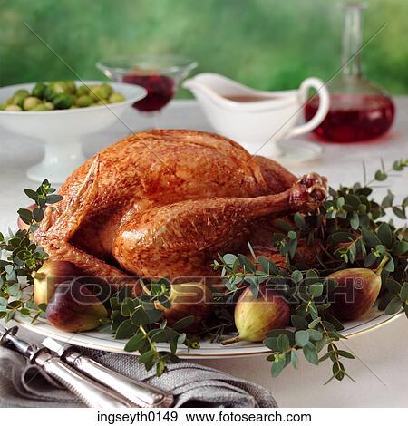 Stock Photo - turkey, roast chicken, roast vegetables, food, diet, nutritian, eat. Fotosearch
